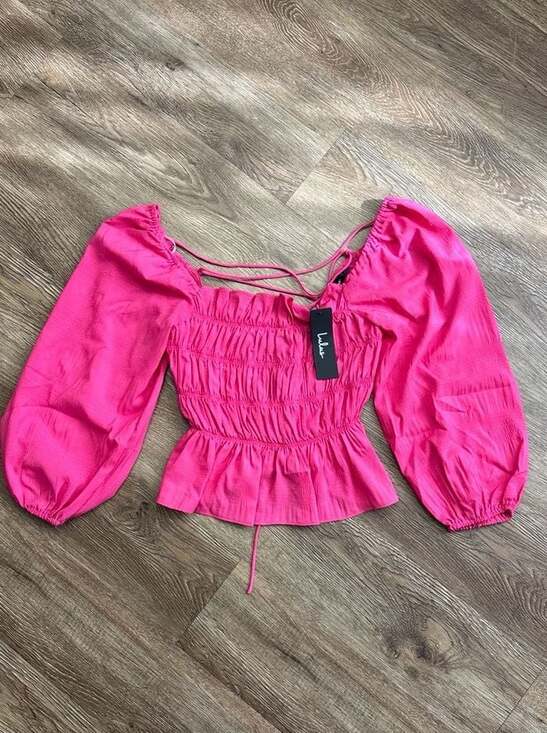 Lulus Tops - Lulus Flirty Reveal Hot Pink Smocked Long Sleeve Lace-Up Peplum Top